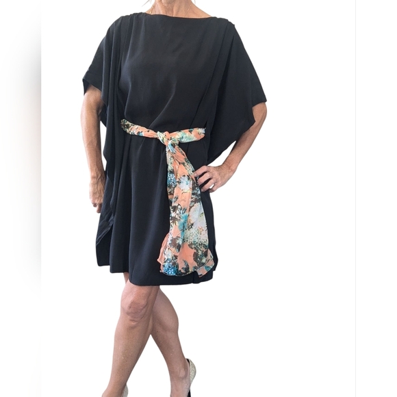 Suzi Chin for Maggy Boutique Black SILK Dolman Sleeve Layered Sheer Mini Dress 4 - Picture 1 of 14